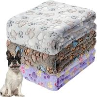 Pet Puppy Blanket, 3 Counts/set Footprint Pattern Pet Blanket, Warm & Comfortable Pet Blanket for Dog & Cat, Dog & Cat Groomi...