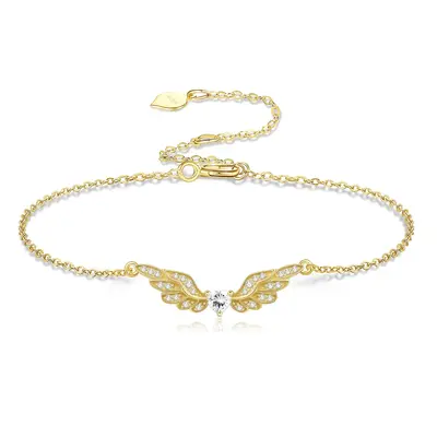 14K Gold Moissanite Angel Wing Charm Bracelet for Women