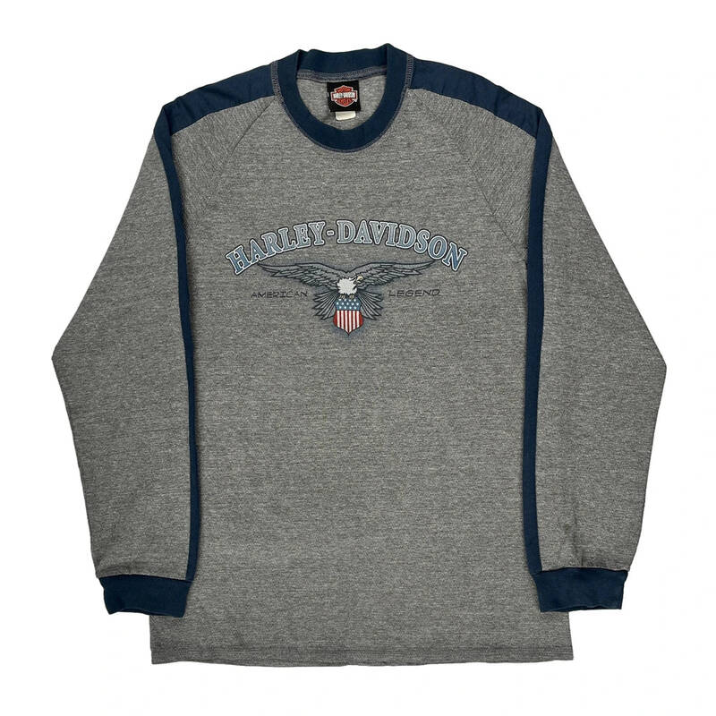 American Legend Harley Davidson Graphic Long Sleeve T-Shirt - Large Grey Cotton Blend