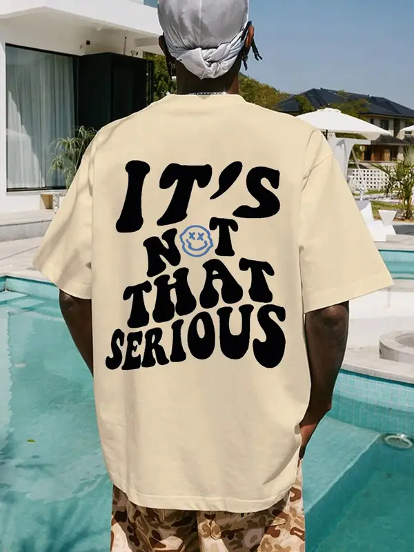 Men's Cartoon Expression & Letter Print Drop Shoulder Tee, Summer Outfits 2024, Regular Fit Casual Short Sleeve Round Neck T-...