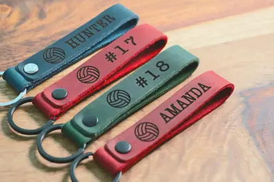 SLIM Personalized Volleyball Keychain, Backpack Tags, Leather Keychains, Kid's Name Tags, Sport Keyrings, Charms, Team Gift