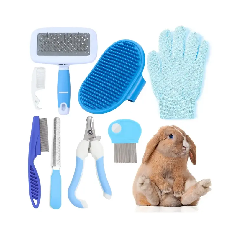 Rabbit Grooming Kit, 8 Counts/set Creative Pet Massage Cleaning Kit, Professional Pet Grooming Supplies