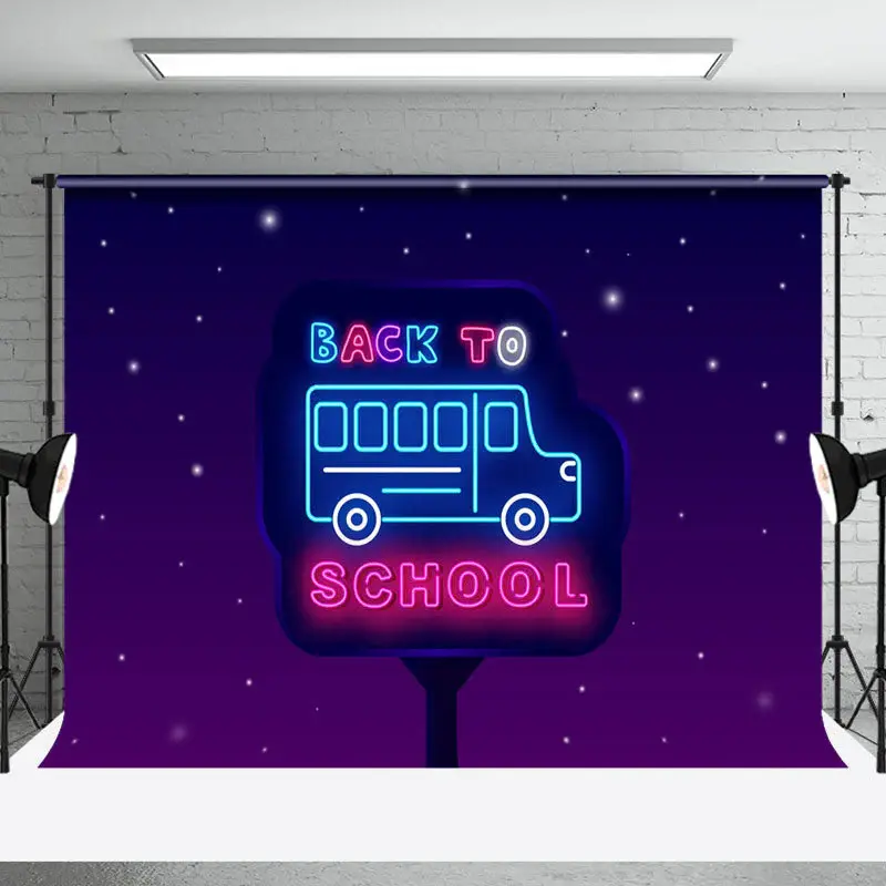 Blue Pink Neon Bus Back To School Party Backdrop
