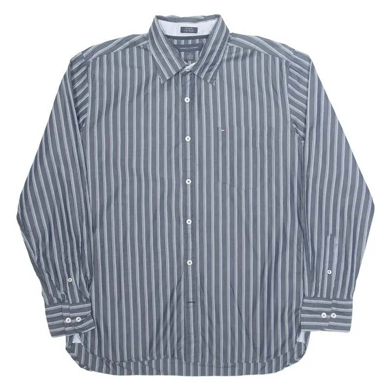 TOMMY HILFIGER Mens Shirt Grey Pinstripe Long Sleeve L
