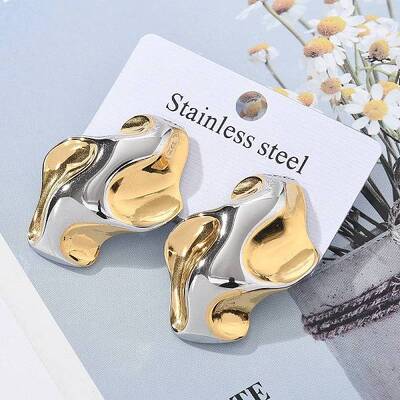 304 Stainless Steel Folds Stud Earrings