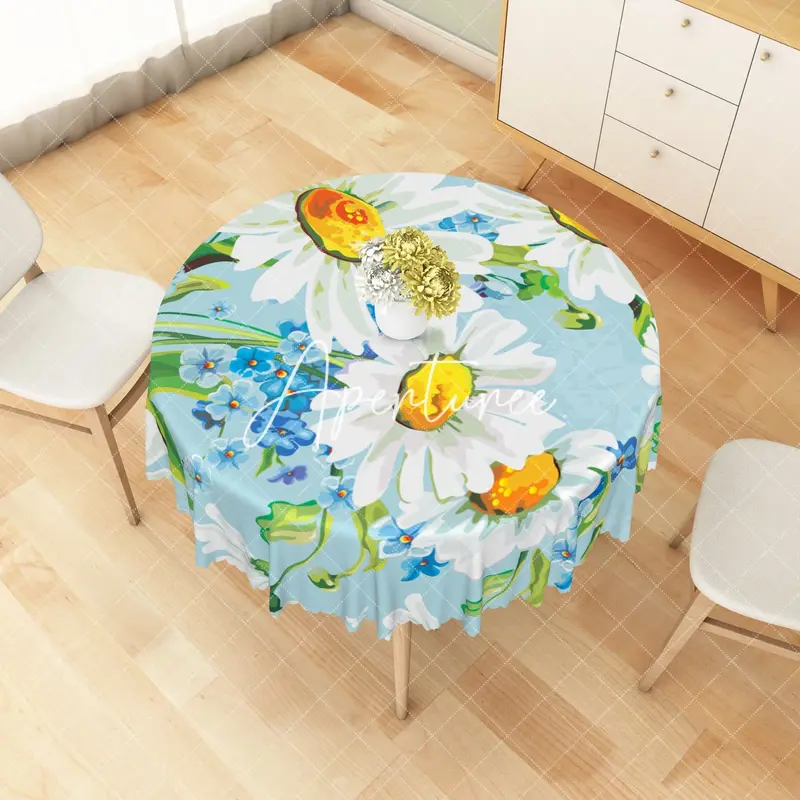 Aperturee Multicolor Flower Pattern Rectangle Tablecloth, Dia 4 ft / 1.2 m, 26.22 USD, round tablecloths, ZJY04617-B