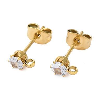 Ion Plating(IP) 304 Stainless Steel Cubic Zirconia Stud Earring Findings