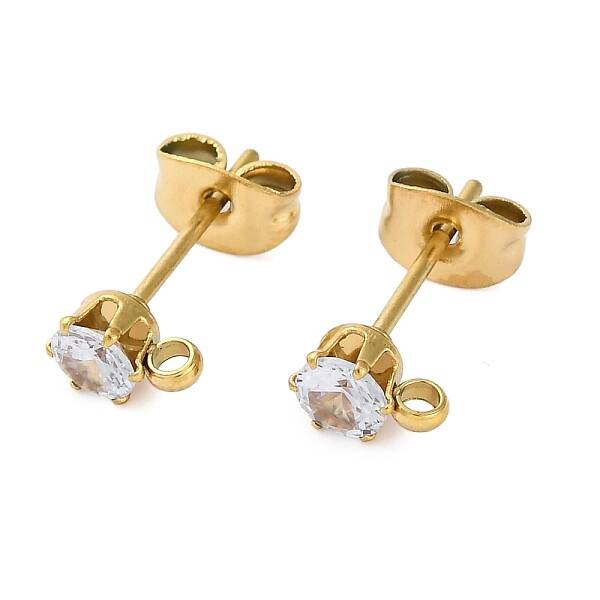 Ion Plating(IP) 304 Stainless Steel Cubic Zirconia Stud Earring Findings