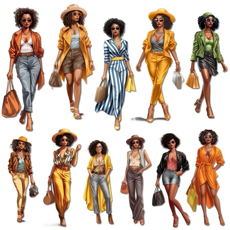 Fashion Girl Pattern Clip Art, 96pcs/12 Sheets Cartoon Self-adhesive Stickers, Perfect for Journal Supplies, Scrapbooking Sup...