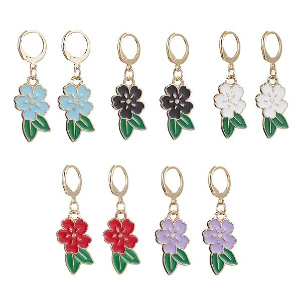 5 Pair 5 Color Alloy Enamel Dangle Leverback Earrings