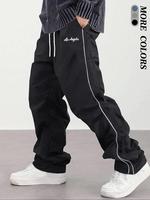 Men's Letter & Side Stripe Drawstring Waist Pants, Regular Fit Casual Pocket Straight Leg Trousers for Daily Wear, Fashion Me...