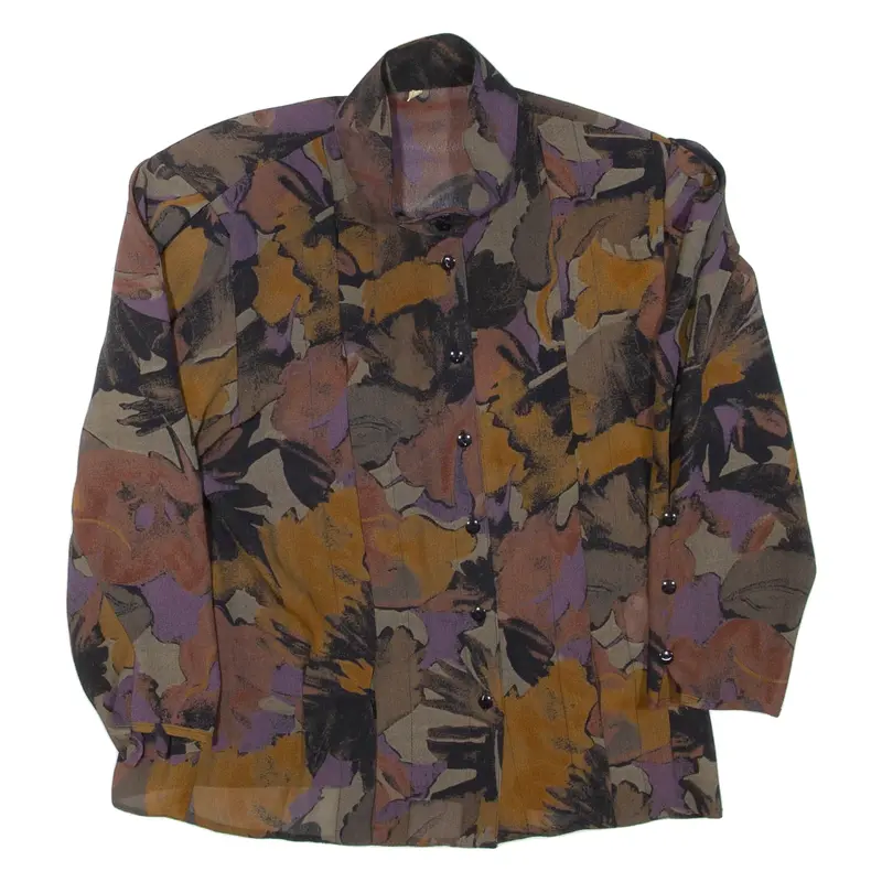 Womens Printed Blouse Brown High Neck Long Sleeve Floral M