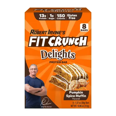 FITCRUNCH Delights Protein Bar,  Designed by Robert Irvine, 13g of Protein & 1g of Sugar  (8 Bars, Pumpkin Spice Muffin)