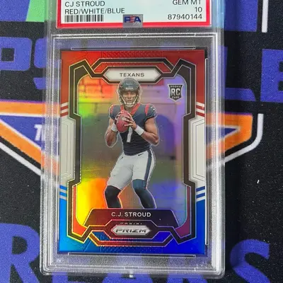 CJ STROUD PSA 2023 PANINI PRIZM RED WHITE BLUE ROOKIE 10