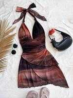 Women's Tie Dye Print Dress, Fashion Sleeveless Halter Neck Short Dress for Beach Holiday Vacation, Ladies Summer Clothes