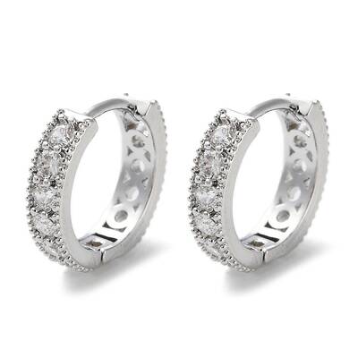 Brass Micro Pave Clear Cubic Zirconia Hoop Earrings