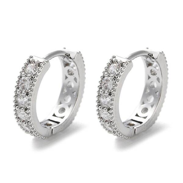Brass Micro Pave Clear Cubic Zirconia Hoop Earrings