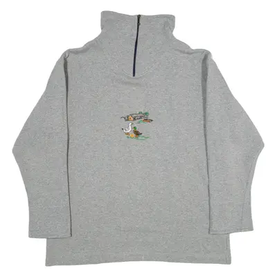 KOPPEL Duck Print Womens Sweatshirt Grey 1/4 Zip L