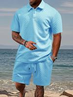 Men's Solid Shortsleeve Tee & Drawstring Waist Shorts Set, Casual Short Sleeve T-shirt & Pocket Shorts, Men's Summer Clothes,...