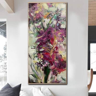 Large Abstract Canvas Flowers Bouquet Painting Colorful Oil Painting Unique Wall Art Abstract Fine Art Modern Art Wall Decor ...