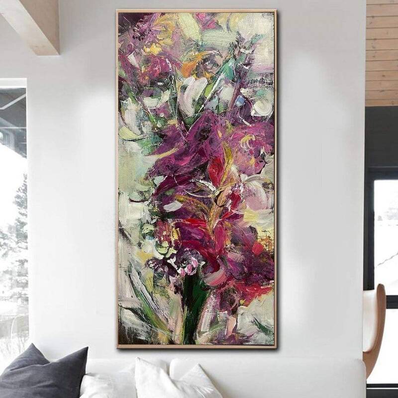 Large Abstract Canvas Flowers Bouquet Painting Colorful Oil Painting Unique Wall Art Abstract Fine Art Modern Art Wall Decor ...