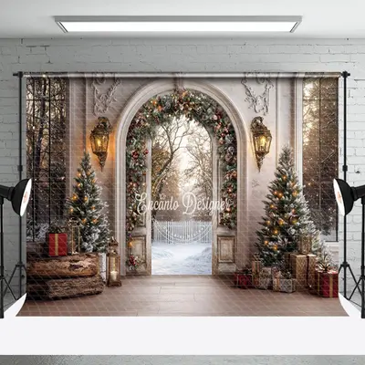 Aperturee Retro Arch Luxury Gate Snowy Christmas Vibe Backdrop | Christmas Photo Backdrop | Christmas Photoshoot Backgrounds ...