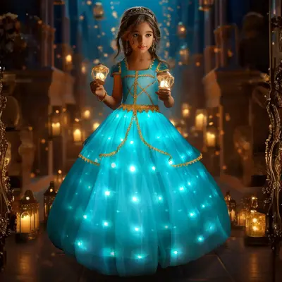 UPORPOR Light Up Princess Dress Up Clothes Costume Girls Halloween Christmas Princess Cosplay Party Dress Blue Green, Batteri...