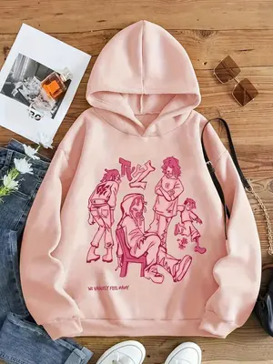 Girl's Cartoon & Letter Print Hoodie, Casual Long Sleeve Hooded Sweatshirt for Spring & Fall, Kids Clothes for Daily Wear