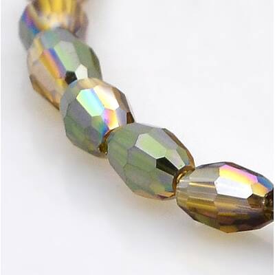 Half Rainbow Plated Glass Faceted Rice Beads Strands
