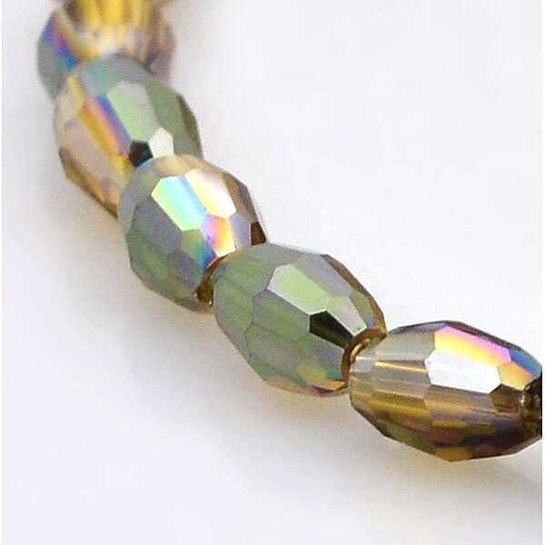 Half Rainbow Plated Glass Faceted Rice Beads Strands