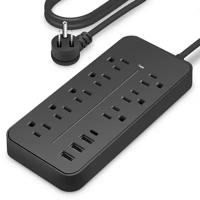 Power Strip Extension Cord Dorm Room Essentials 8 Outlets 4 USB (1 USB C) Charging Ports for Home Office