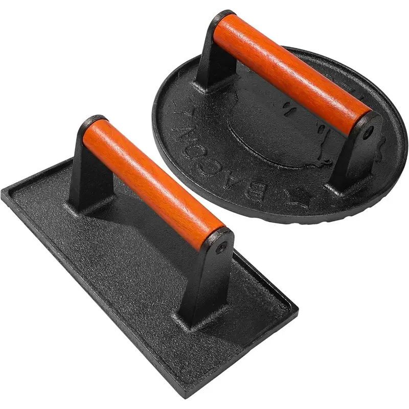 vivicreate Cast Iron Bacon Press for Griddle - Heavy Duty Smash Burger Press, Grill Press with Ergonomic Wooden Handle, Meat ...