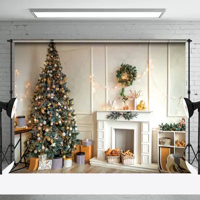 Aperturee Modern White Room Xmas Tree Christmas Vibe Backdrop