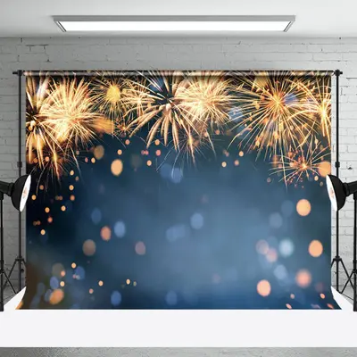 Aperturee Gold Sparks Bokeh Dots Blue Happy New Year Backdrop - Aperturee