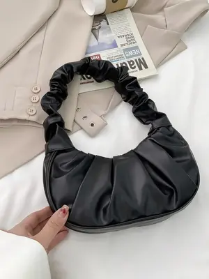 Women's  Solid Color Ruched Design Handbag, Fashionable Foldable Hobo Bag for Daily Used, Casual Trendy Versatile High-qualit...