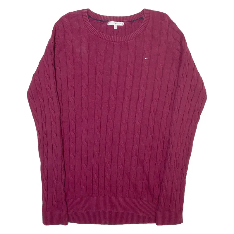 TOMMY HILFIGER Womens Jumper Maroon Cable Knit M