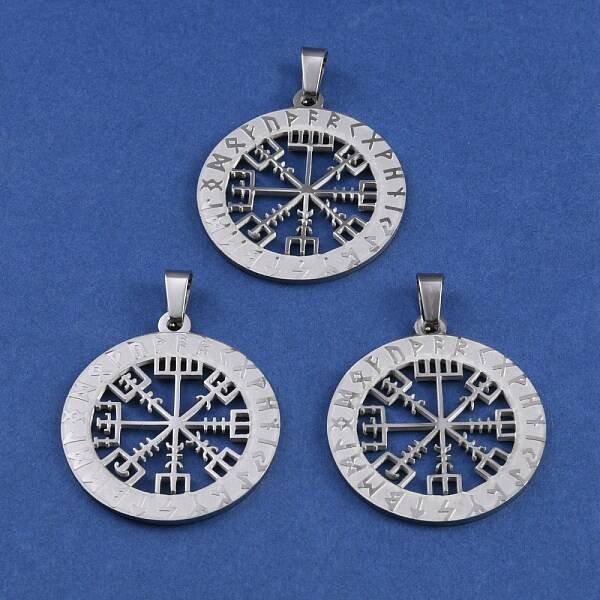 304 Stainless Steel Norse Viking Compass Amulet Pendants
