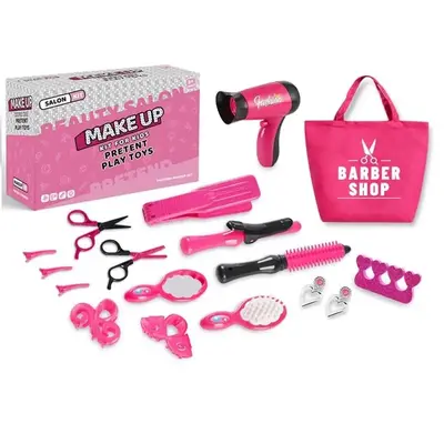 Simulated Hair Styling Toy with Bag Set, Hair Dryer & Scissors & Stylist Accessories, Barber Shop Pretend Play Toy for Girls,...