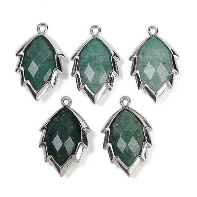 Natural Green Aventurine Faceted Leaf Pendants