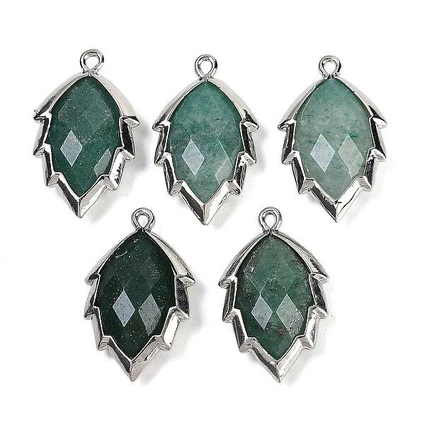 Natural Green Aventurine Faceted Leaf Pendants