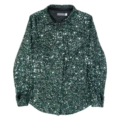 MINT VELVET Sequins Womens Shirt Green Collared Long Sleeve UK 10
