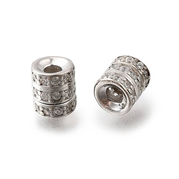 925 Sterling Silver Micro Pave Clear Cubic Zirconia Beads