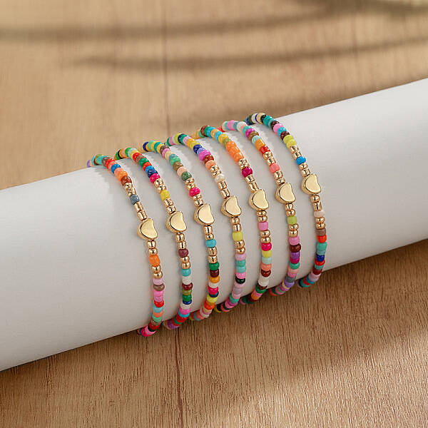 7Pcs CCB Heart & Glass Seed Round Beads Stretch Bracelets