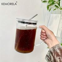 33.81oz Glass Water Cup, Large Coffee Glass Cup with Lid & Straw, Summer Cool Bottle Drinking Tea Cup for Home Office Use, Tr...