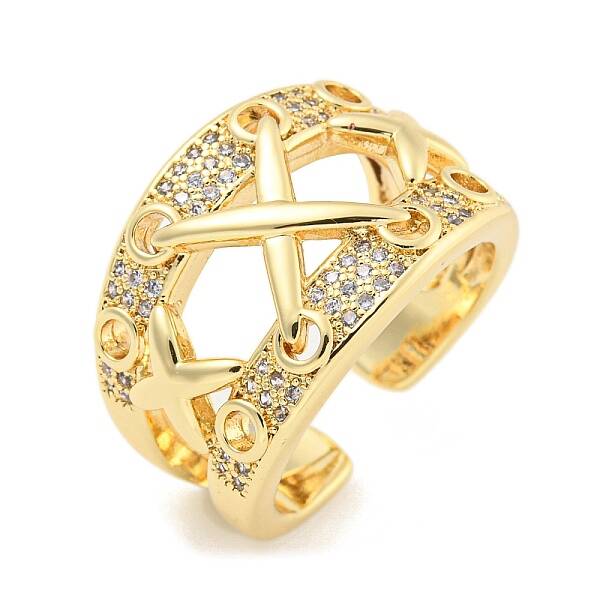 Letter X Clear Cubic Zirconia Open Cuff Ring