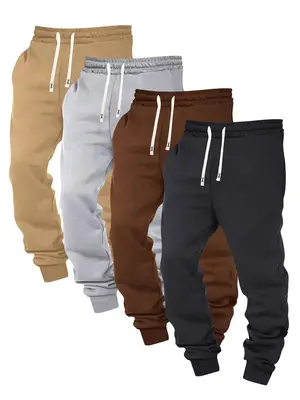 Men's Stylish Solid Pocket Drawstring Waist Sweatpants, Mens Clothing, Regular Fit Casual Plain Soft Elastic Waist Jogger Pan...