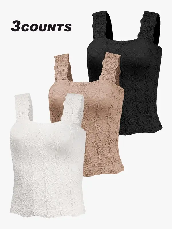 Women's Floral Embossed Sports Tank Top, Casual Solid Textured Sleeveless Sports Top for Yoga Gym Workout, Ladies Sportswear...
