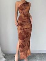 Women's Tie Dye Print One Shoulder Dress, Elegant Sleeveless Evening Party Gown, Ladies Summer Clothes, Formal Elegant Dress