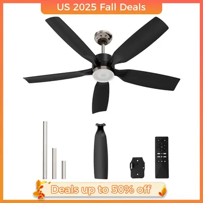 Ceiling Fans, 52 inch Low Profile Ceiling Fan with Light and Remote Control, Flush Mount, Reversible, 1-8h Timer, Dimmable, N...
