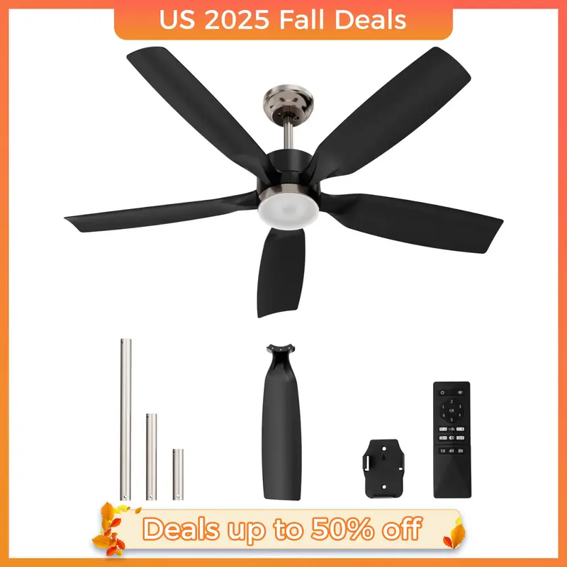 Ceiling Fans, 52 inch Low Profile Ceiling Fan with Light and Remote Control, Flush Mount, Reversible, 1-8h Timer, Dimmable, N...